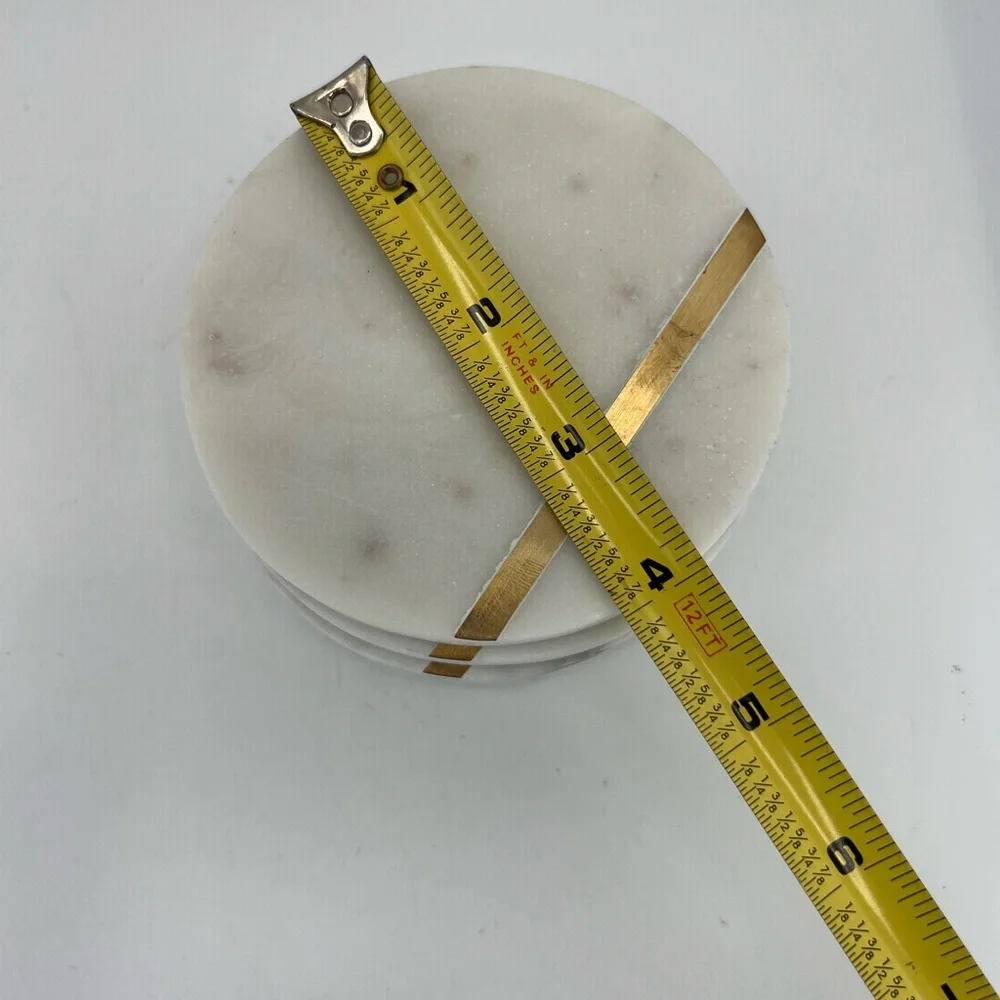 Cork & Mill Marble Coasters Set of 4 White Marble Gold Brass Bar Contemporary